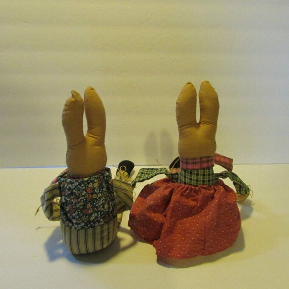 vtg Overly-Raker bunny rabbit couple shelf sitter Easter Bunkin countrycore - Picture 7 of 10